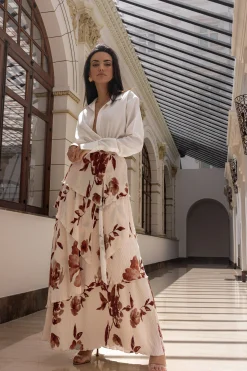 JLUXLABEL Cream Floral Kamira Tiered Skirt