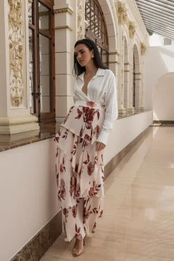 JLUXLABEL Cream Floral Kamira Tiered Skirt