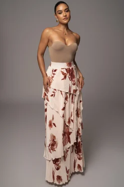 JLUXLABEL Cream Floral Kamira Tiered Skirt