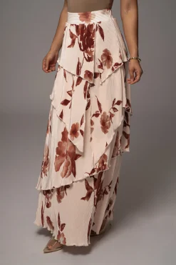 JLUXLABEL Cream Floral Kamira Tiered Skirt