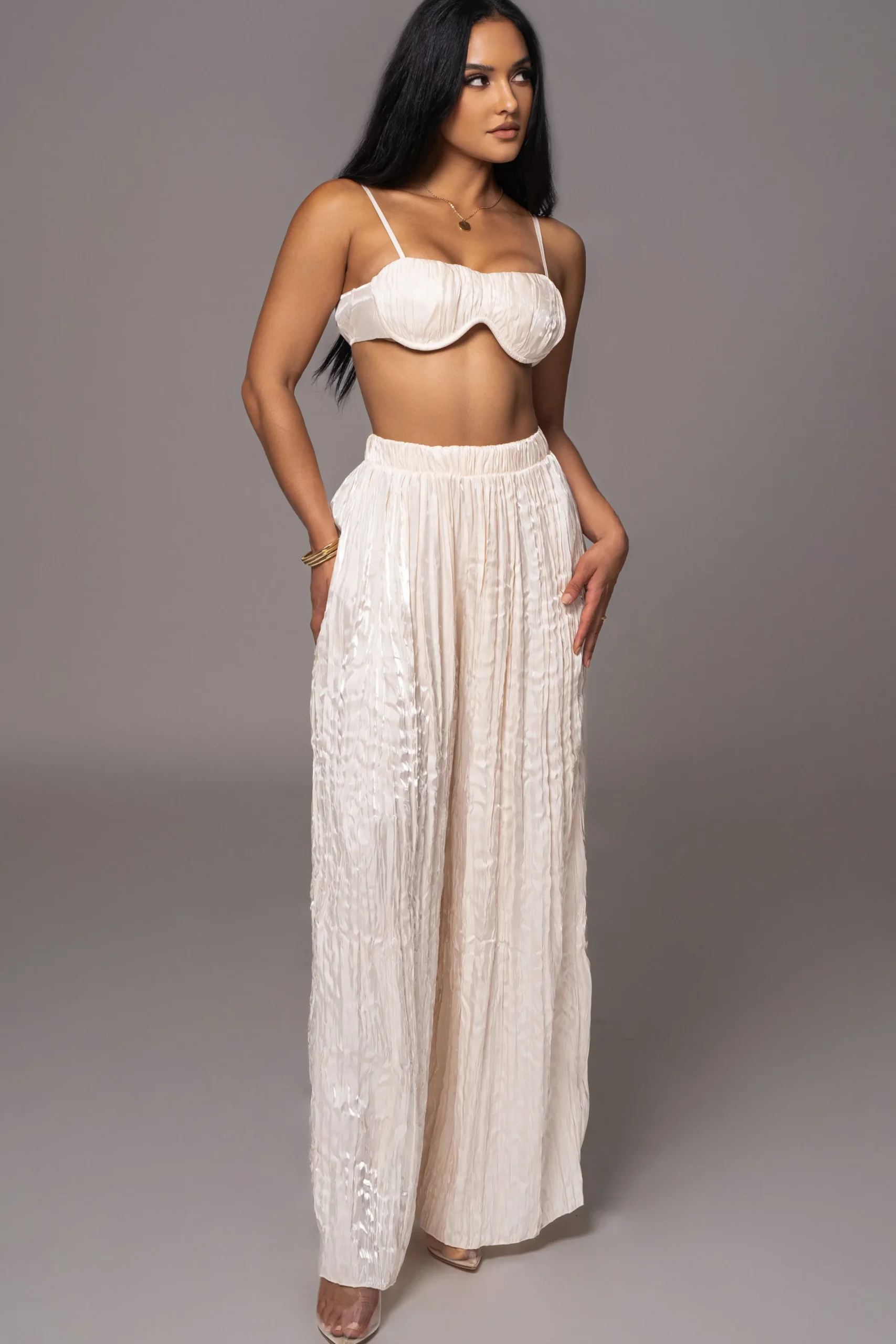 JLUXLABEL Cream Lets Get Away Satin Pant Set