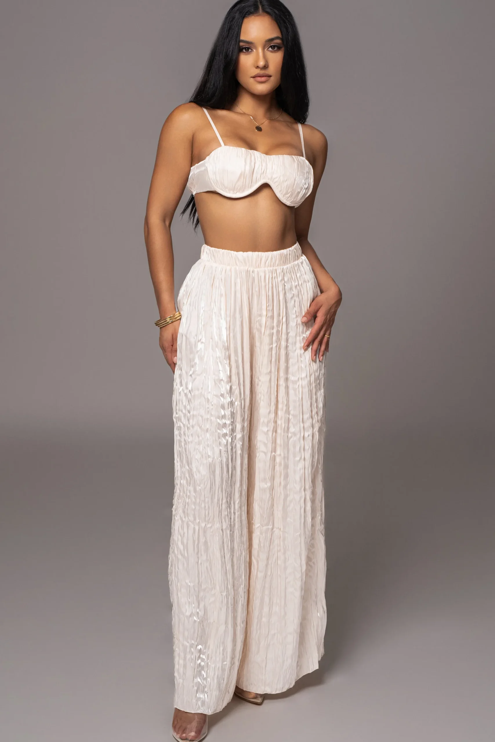 JLUXLABEL Cream Lets Get Away Satin Pant Set