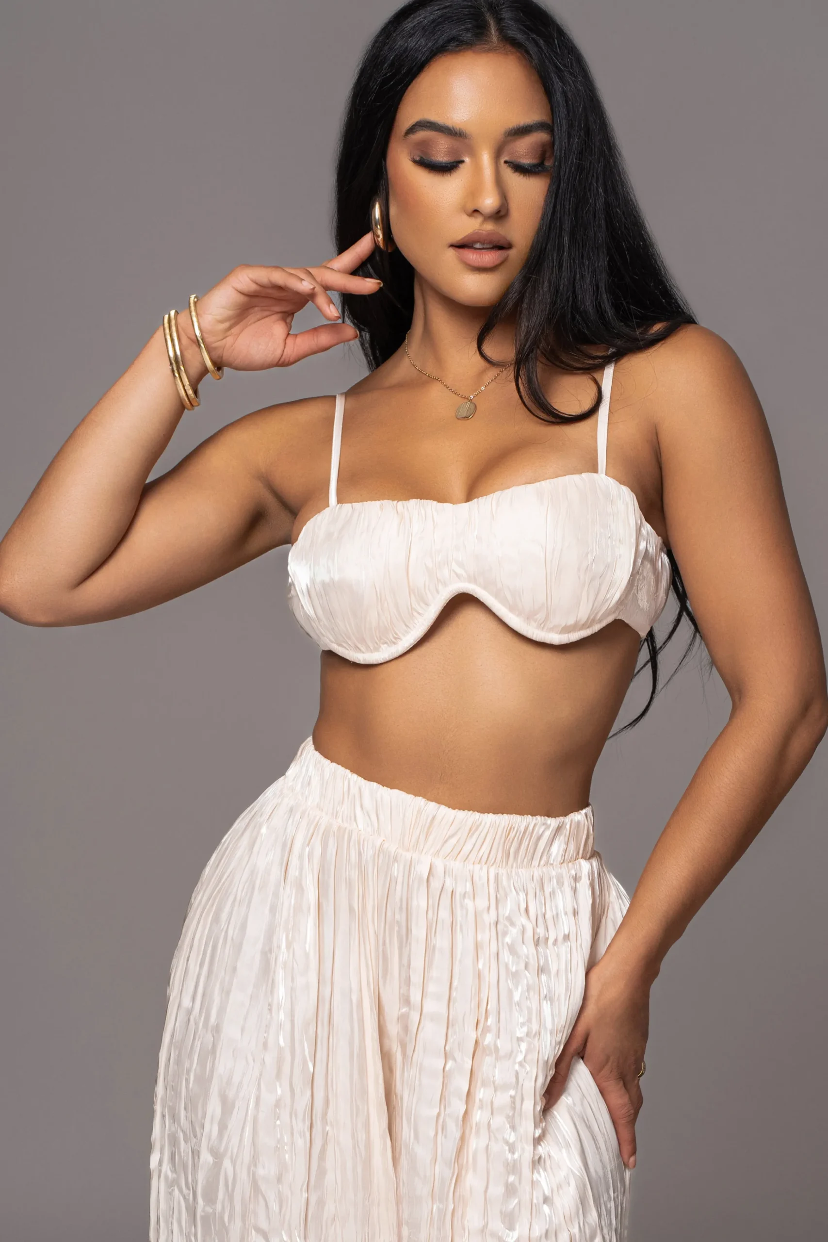 JLUXLABEL Cream Lets Get Away Satin Pant Set