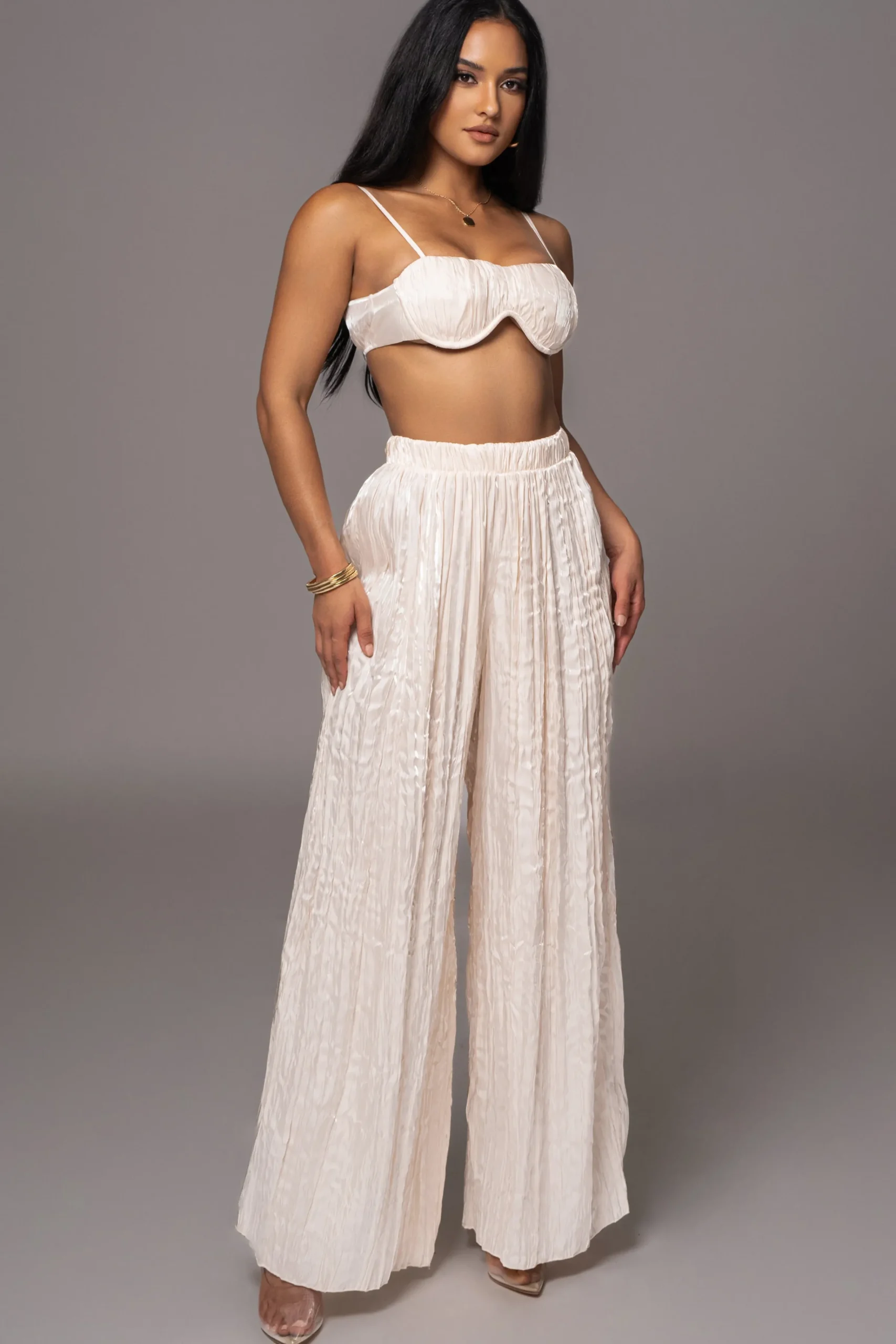 JLUXLABEL Cream Lets Get Away Satin Pant Set
