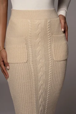 JLUXLABEL Cream Missy Cable Sweater Midi Skirt