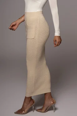 JLUXLABEL Cream Missy Cable Sweater Midi Skirt