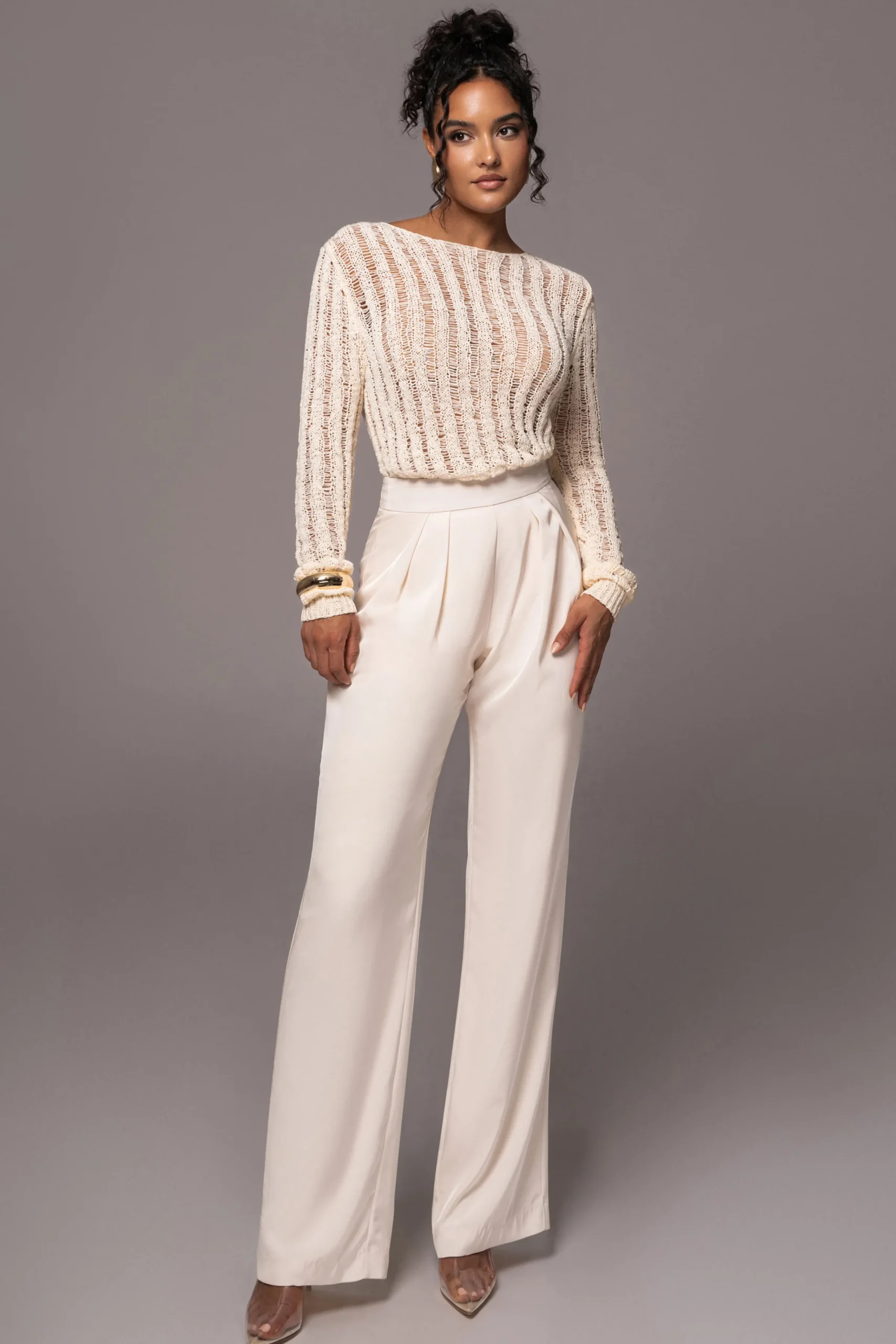 JLUXLABEL Cream Natalya Rib Knit Top