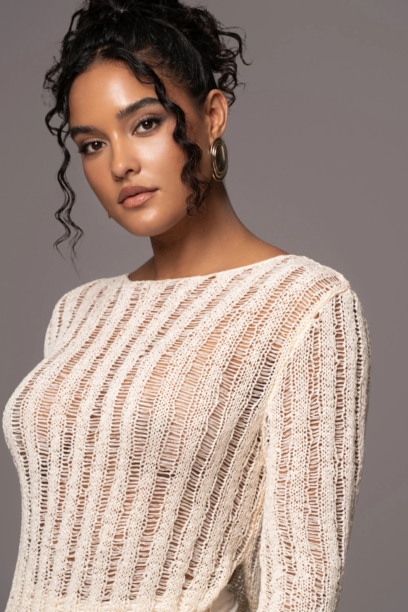 JLUXLABEL Cream Natalya Rib Knit Top