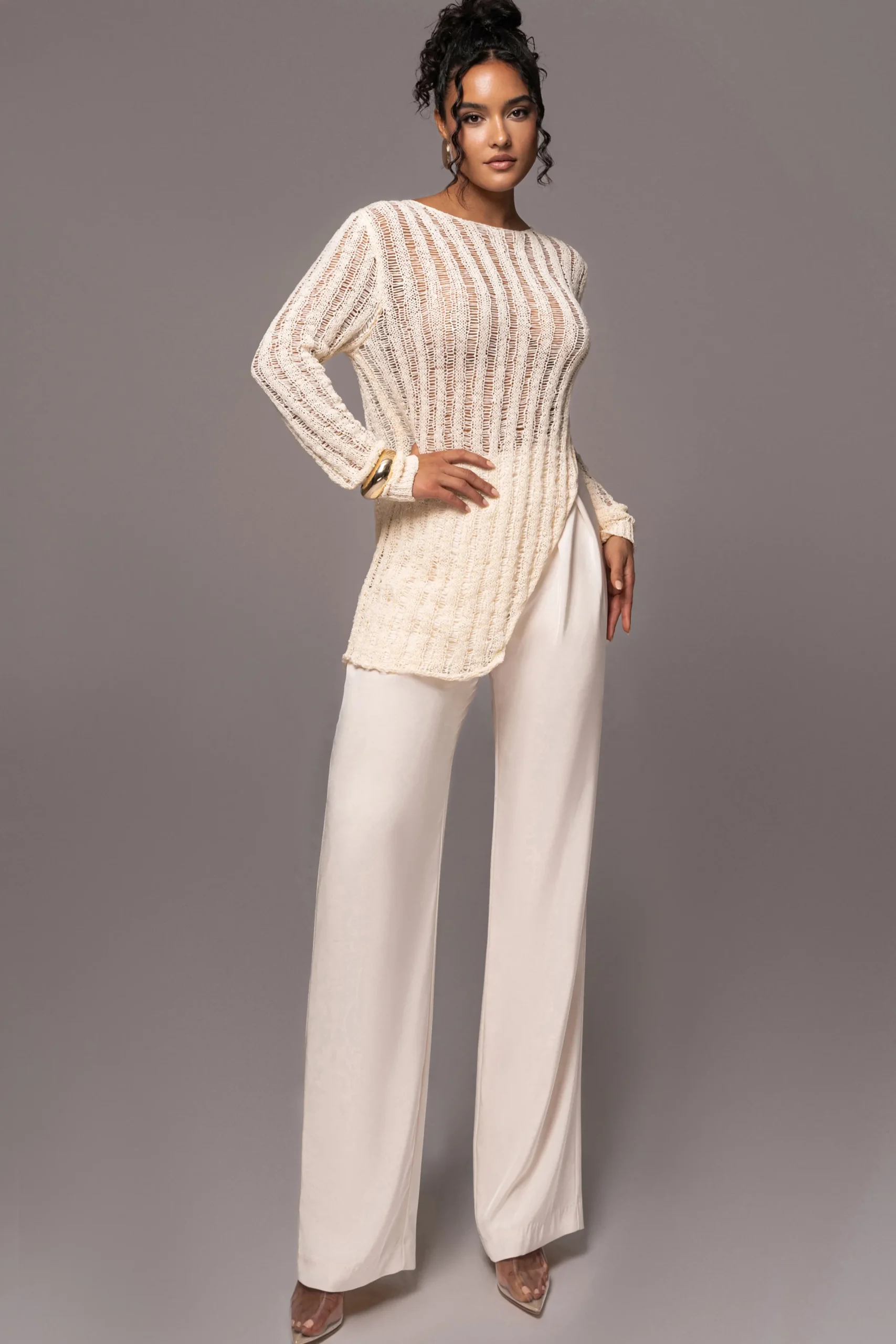 JLUXLABEL Cream Natalya Rib Knit Top