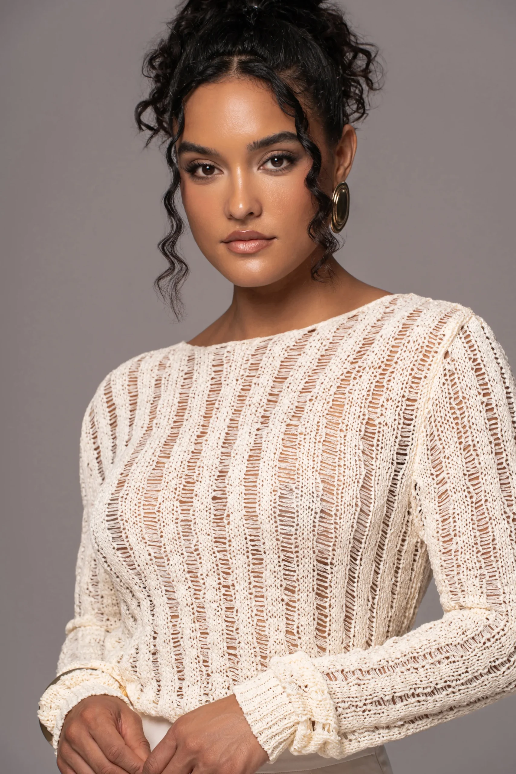 JLUXLABEL Cream Natalya Rib Knit Top