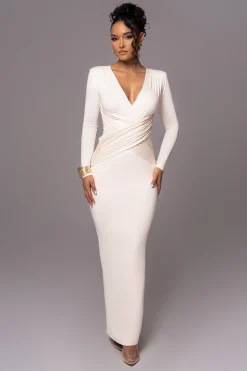 JLUXLABEL Cream Rowan Plunge Maxi Dress