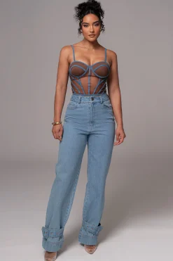 JLUXLABEL Dark Denim Illusion Mesh Bustier