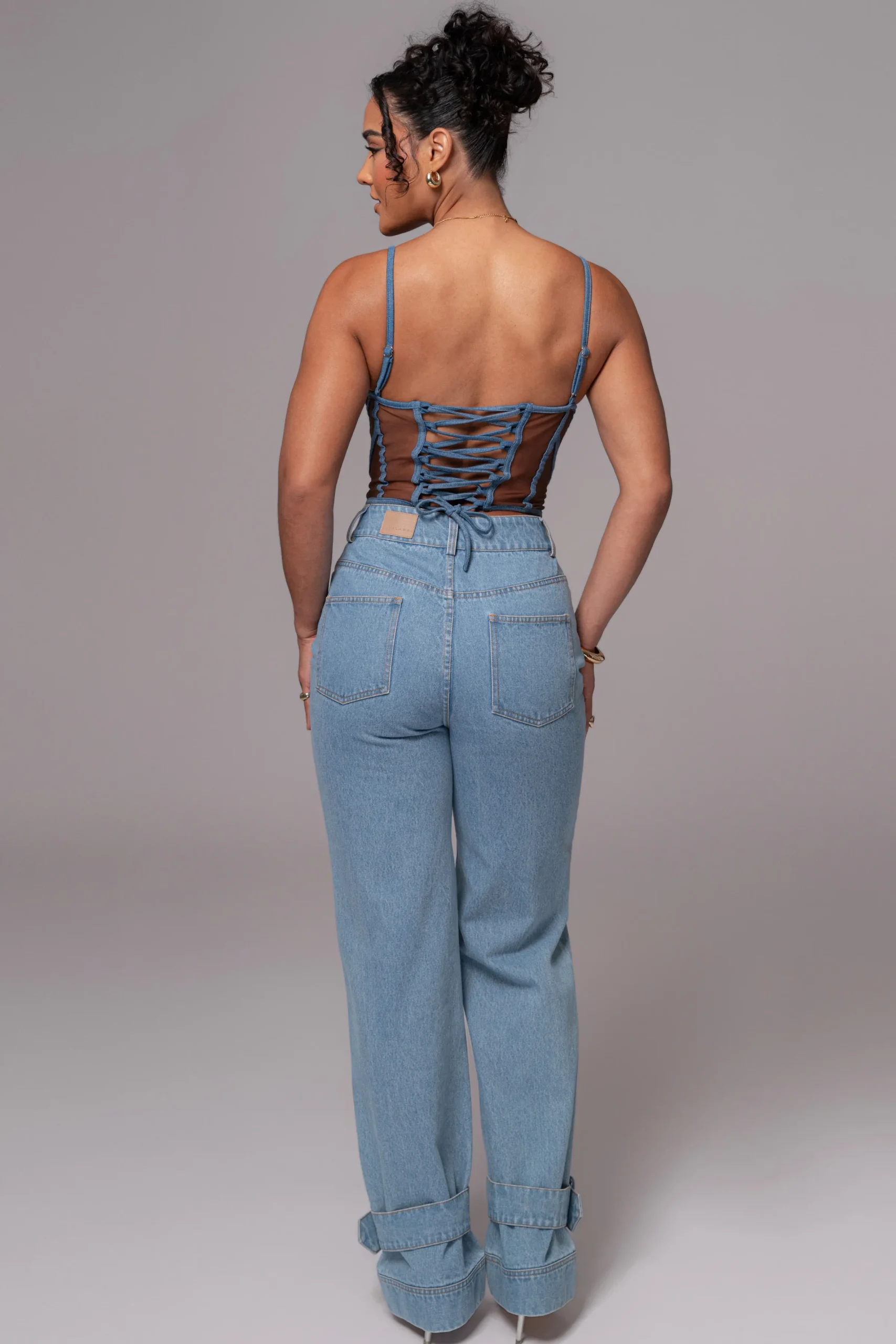 JLUXLABEL Dark Denim Illusion Mesh Bustier