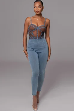 JLUXLABEL Dark Denim Illusion Mesh Bustier