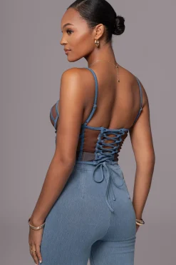 JLUXLABEL Dark Denim Illusion Mesh Bustier