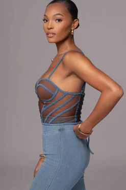 JLUXLABEL Dark Denim Illusion Mesh Bustier
