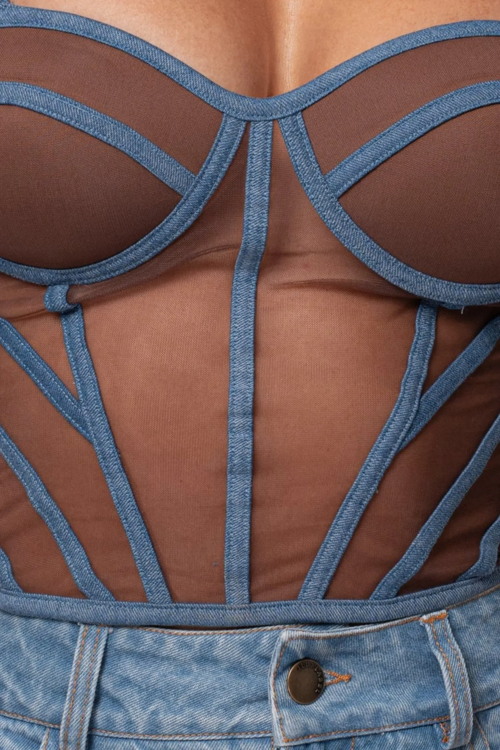 JLUXLABEL Dark Denim Illusion Mesh Bustier