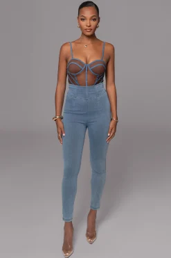 JLUXLABEL Dark Denim Illusion Mesh Bustier