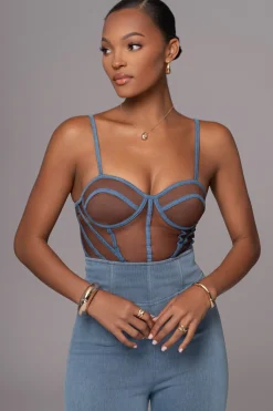 JLUXLABEL Dark Denim Illusion Mesh Bustier