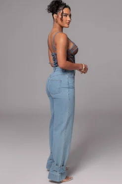 JLUXLABEL Dark Denim Illusion Mesh Bustier