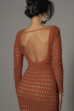 JLUXLABEL Dark Terra Cotta Serene Wonders Crochet Dress