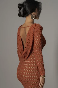 JLUXLABEL Dark Terra Cotta Serene Wonders Crochet Dress