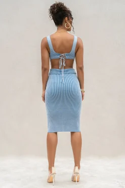 JLUXLABEL Denim/White Deana Ribbed Bodysuit