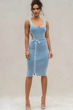 JLUXLABEL Denim/White Deana Ribbed Bodysuit