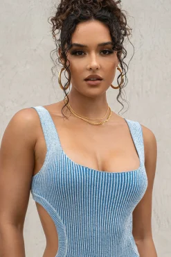 JLUXLABEL Denim/White Deana Ribbed Bodysuit