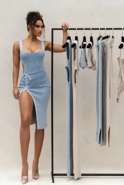 JLUXLABEL Denim/White Deana Ribbed Bodysuit