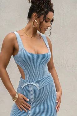 JLUXLABEL Denim/White Deana Ribbed Bodysuit