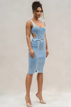 JLUXLABEL Denim/White Deana Ribbed Bodysuit