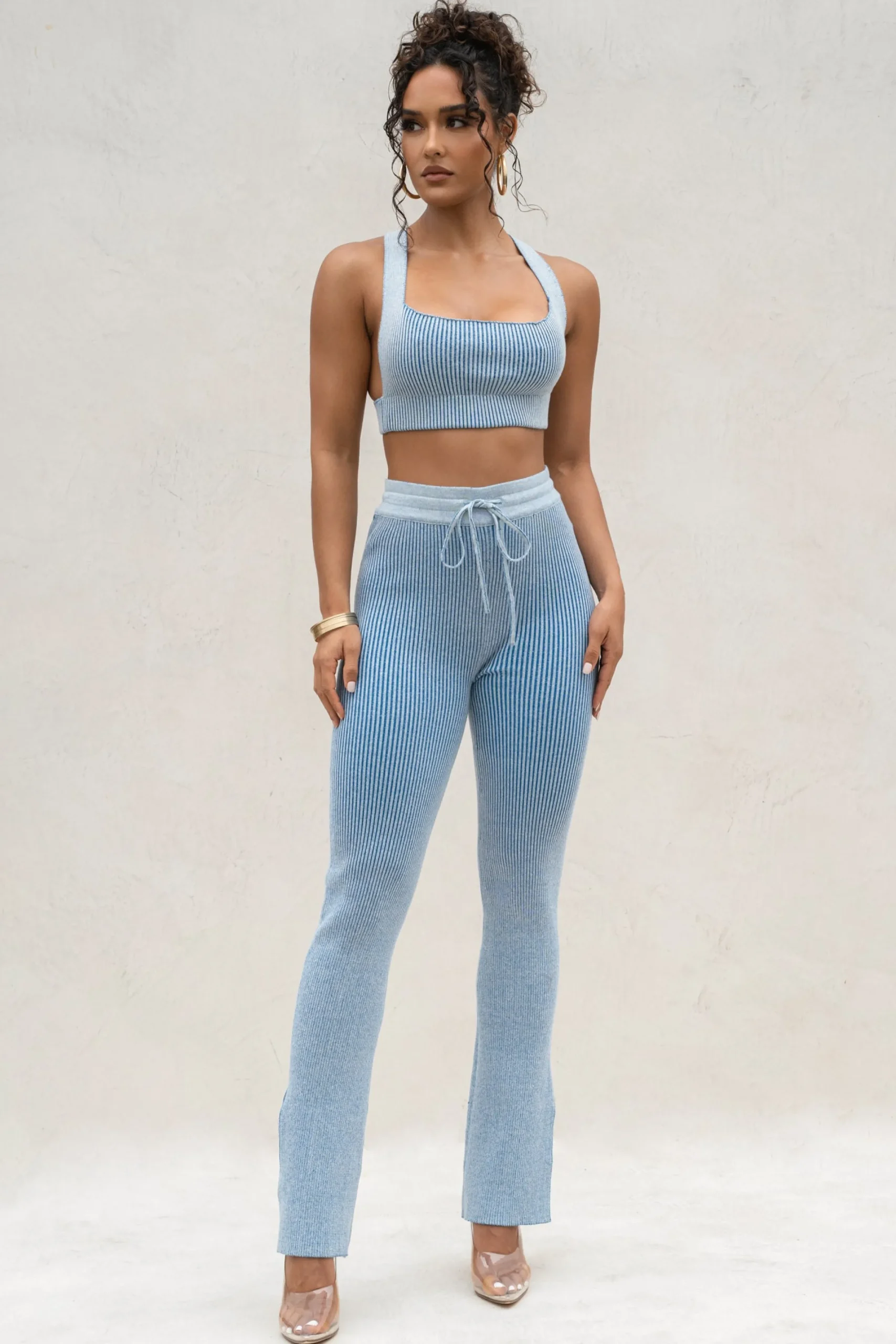 JLUXLABEL Denim/White Faya Ribbed Pants