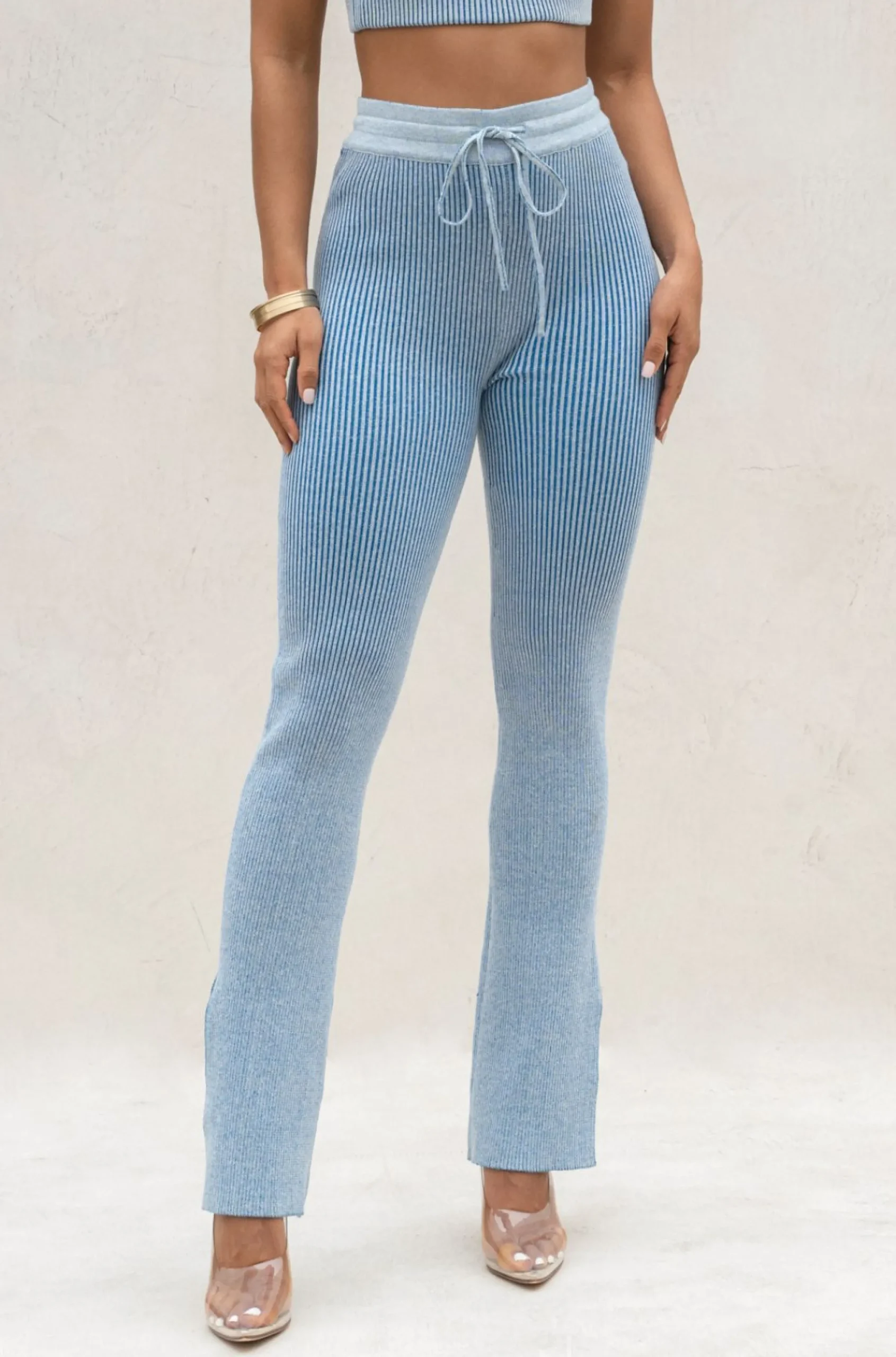 JLUXLABEL Denim/White Faya Ribbed Pants
