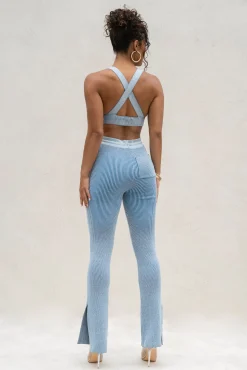 JLUXLABEL Denim/White Faya Ribbed Pants