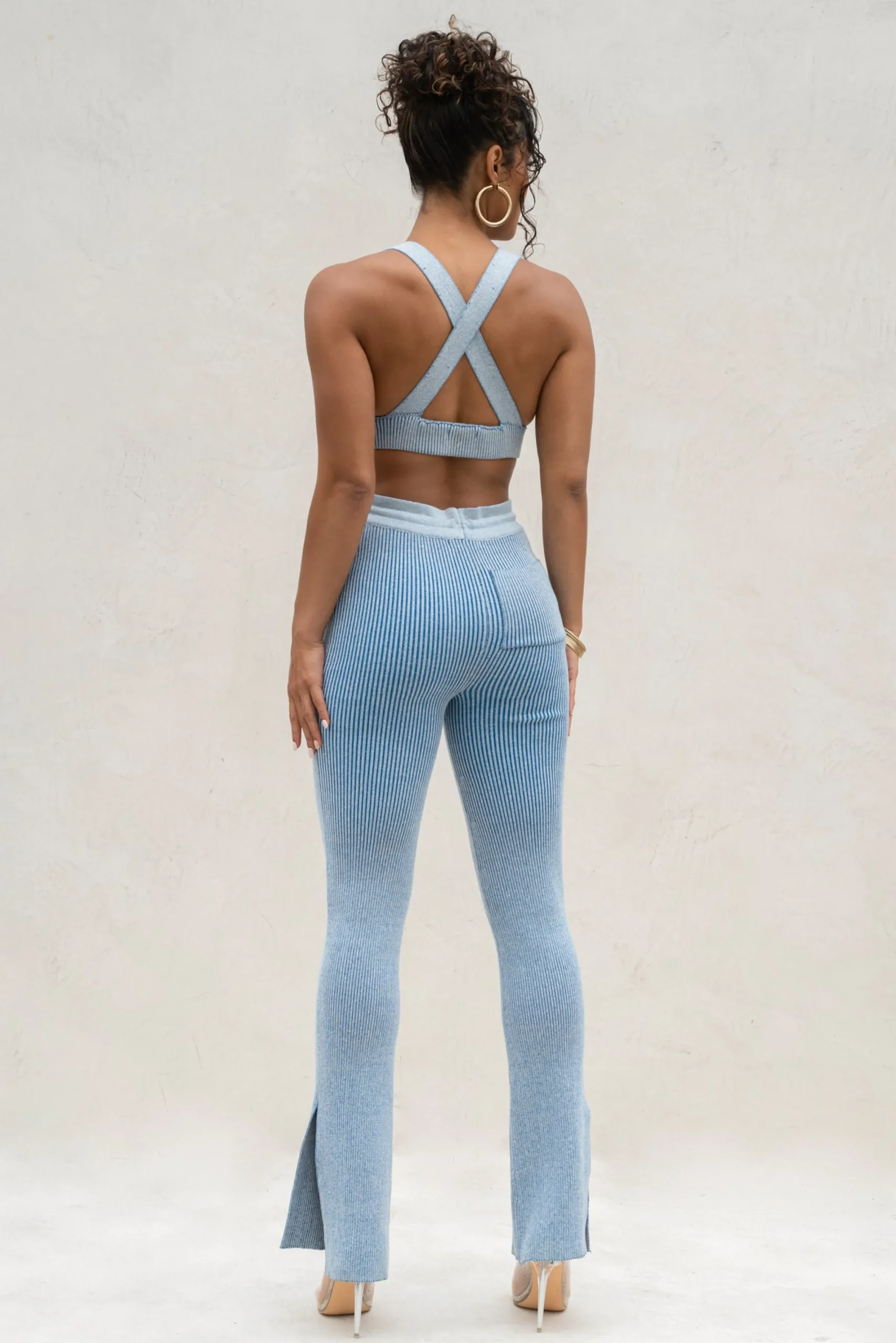 JLUXLABEL Denim/White Faya Ribbed Pants