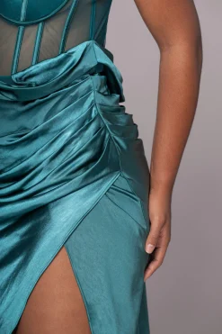 JLUXLABEL Emerald Green Anastacia Drape Maxi Dress