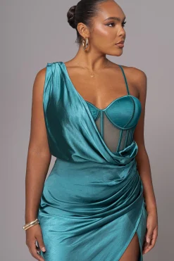 JLUXLABEL Emerald Green Anastacia Drape Maxi Dress