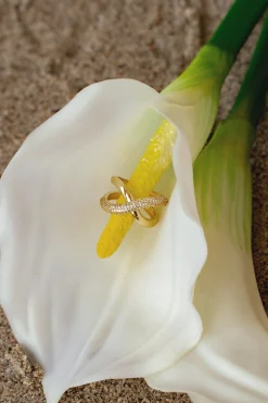 JLUXLABEL Gold Crystal Paved Ring