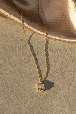 JLUXLABEL Gold Crystal Pendant Necklace