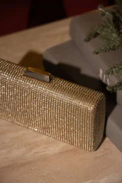 JLUXLABEL Gold Diamante Clutch Bag