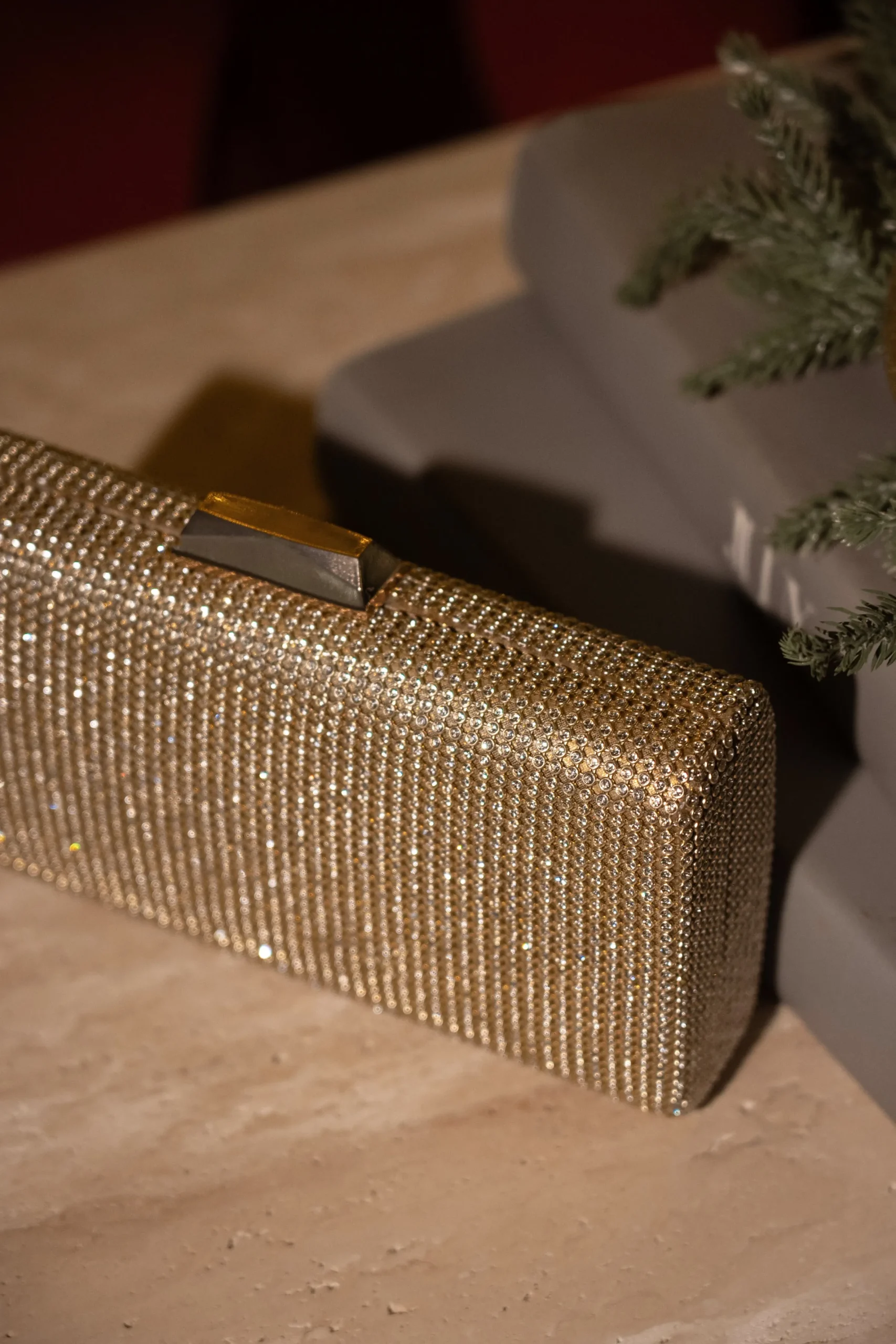 JLUXLABEL Gold Diamante Clutch Bag