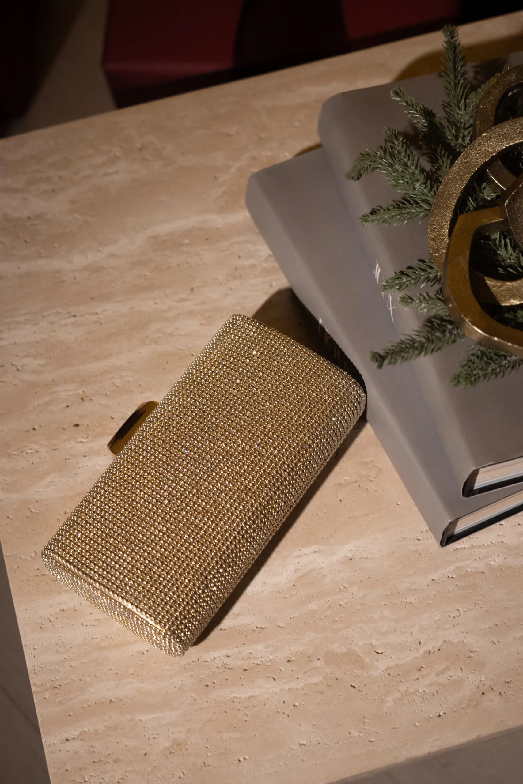 JLUXLABEL Gold Diamante Clutch Bag