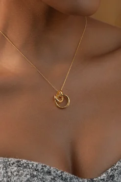JLUXLABEL Gold Double Hoop Pendant Necklace