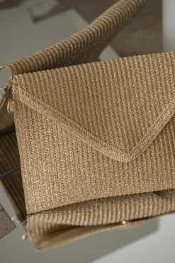 JLUXLABEL Gold Envelope Woven Clutch