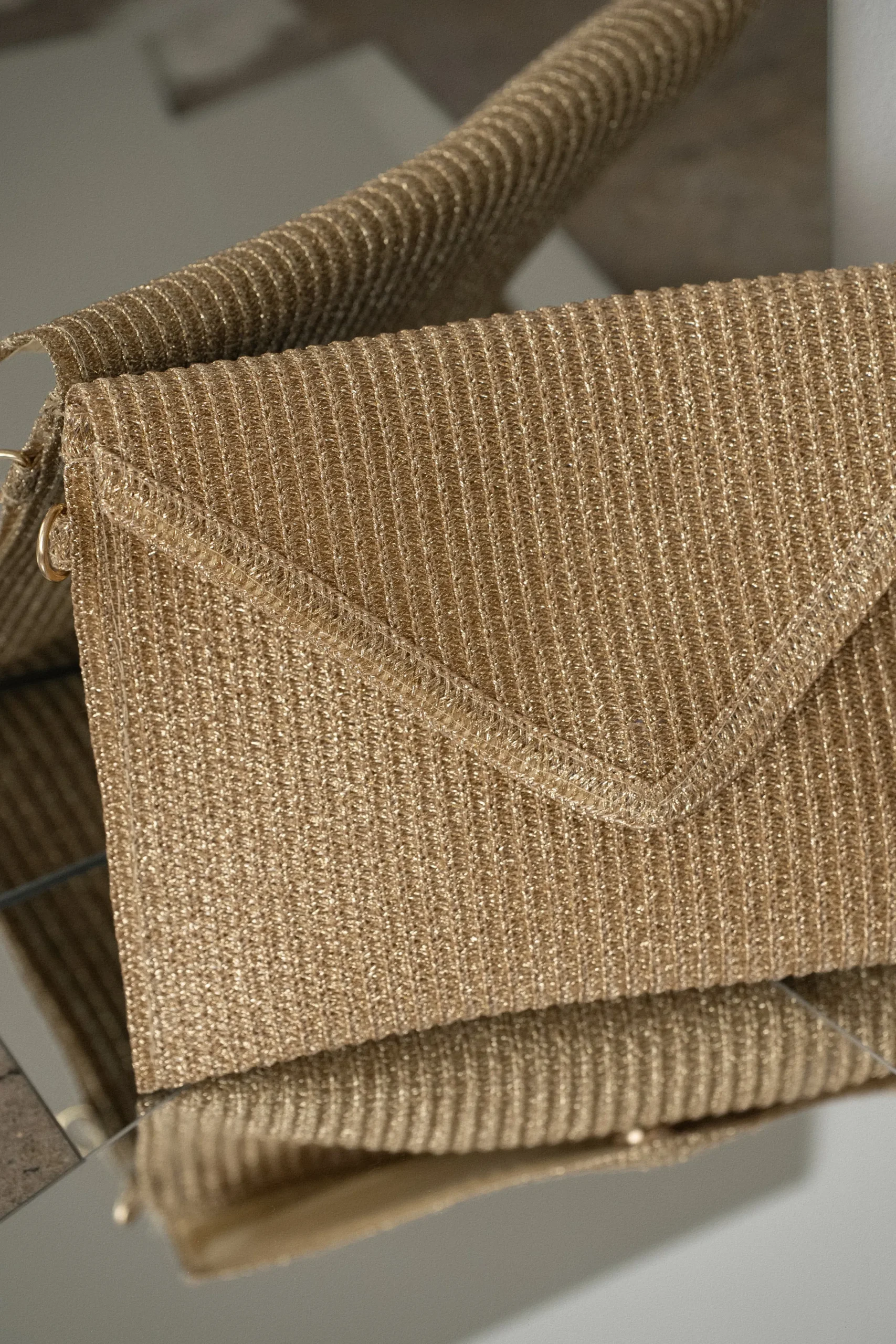 JLUXLABEL Gold Envelope Woven Clutch