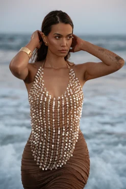 JLUXLABEL Gold Into The Sea Pearl Top