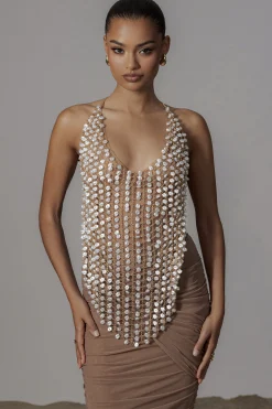 JLUXLABEL Gold Into The Sea Pearl Top