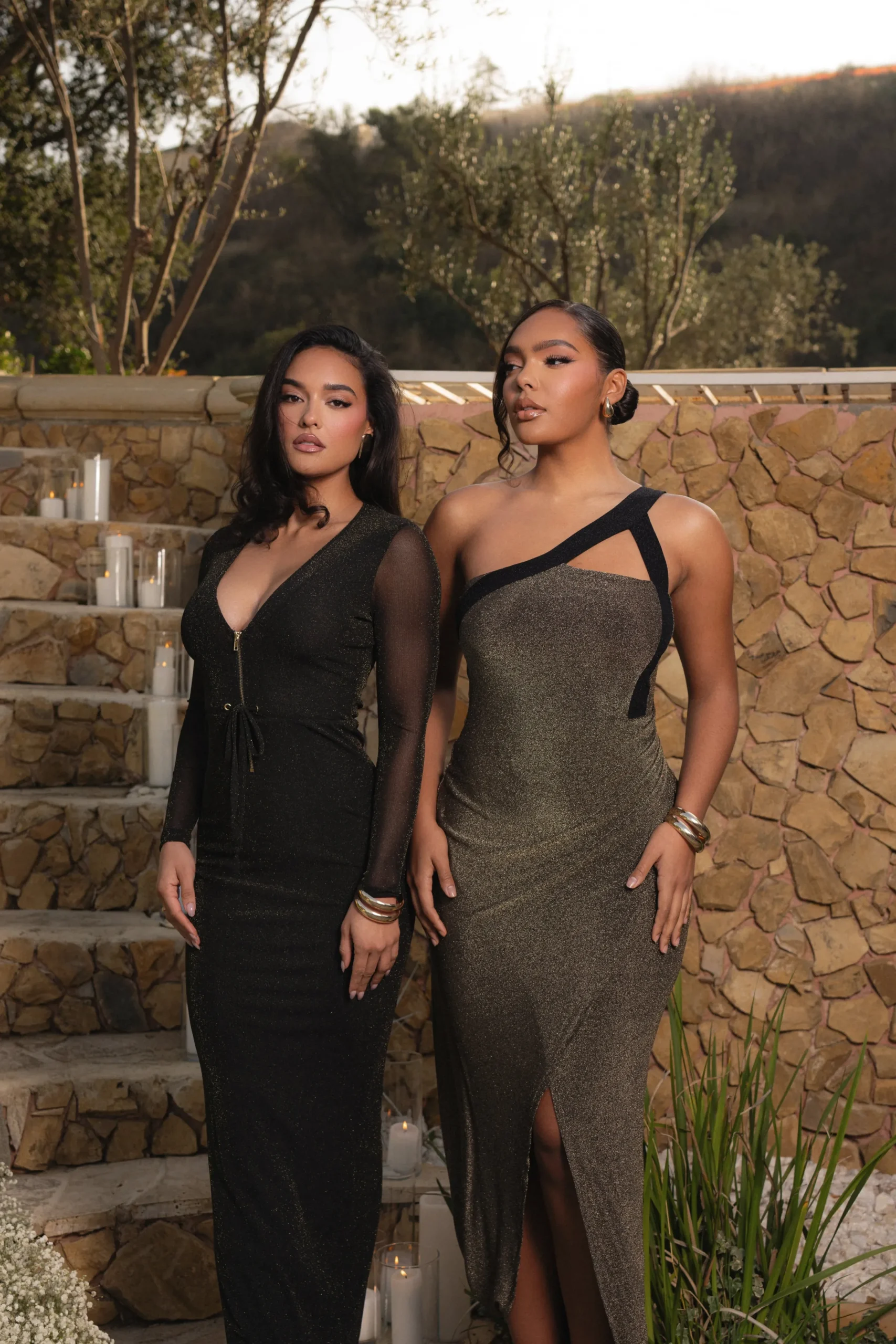 JLUXLABEL Gold Johan One Shoulder Maxi Dress