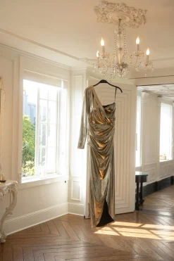 JLUXLABEL Gold Kaleah Metallic Maxi Dress